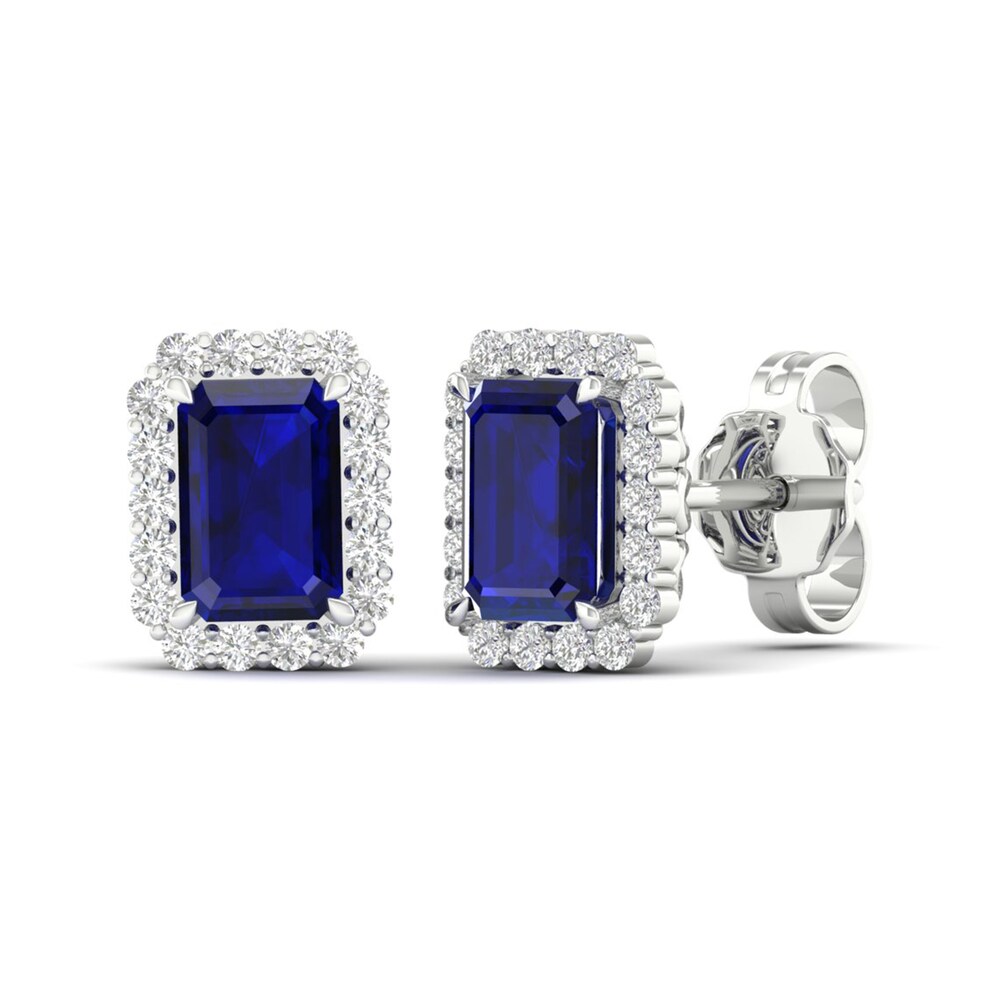 Lab-Created Blue Sapphire & Lab-Created White Sapphire Stud Earrings 10K White Gold 8QExSY42