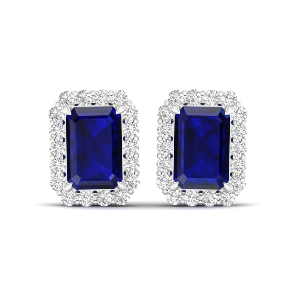 Lab-Created Blue Sapphire & Lab-Created White Sapphire Stud Earrings 10K White Gold 8QExSY42