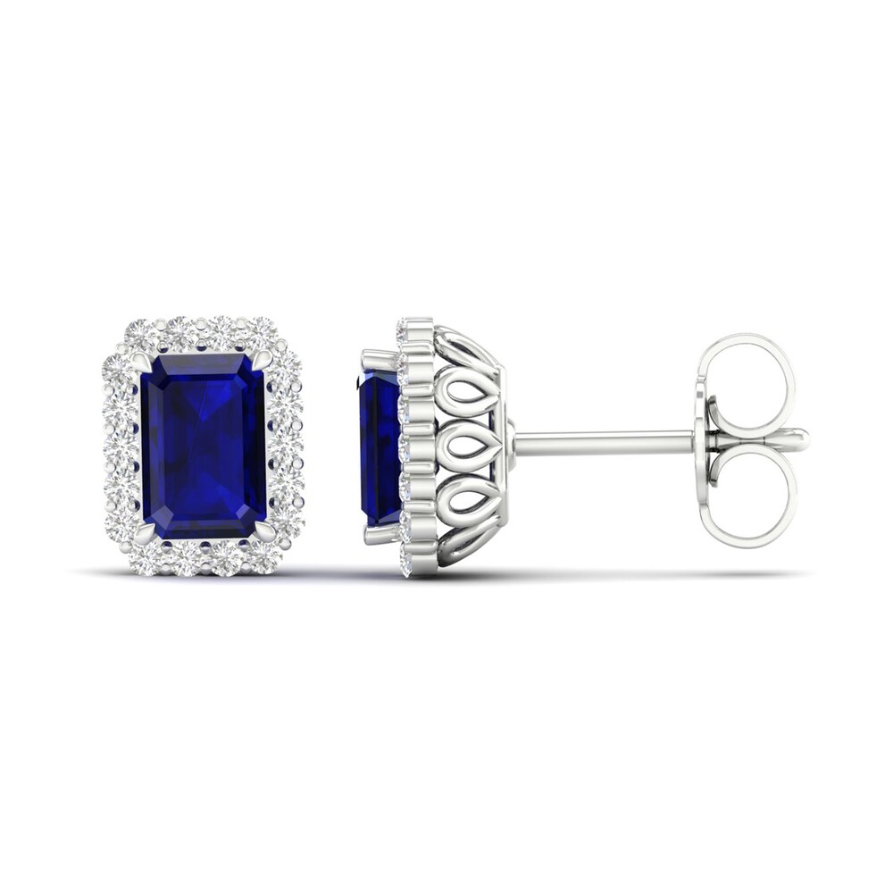 Lab-Created Blue Sapphire & Lab-Created White Sapphire Stud Earrings 10K White Gold 8QExSY42