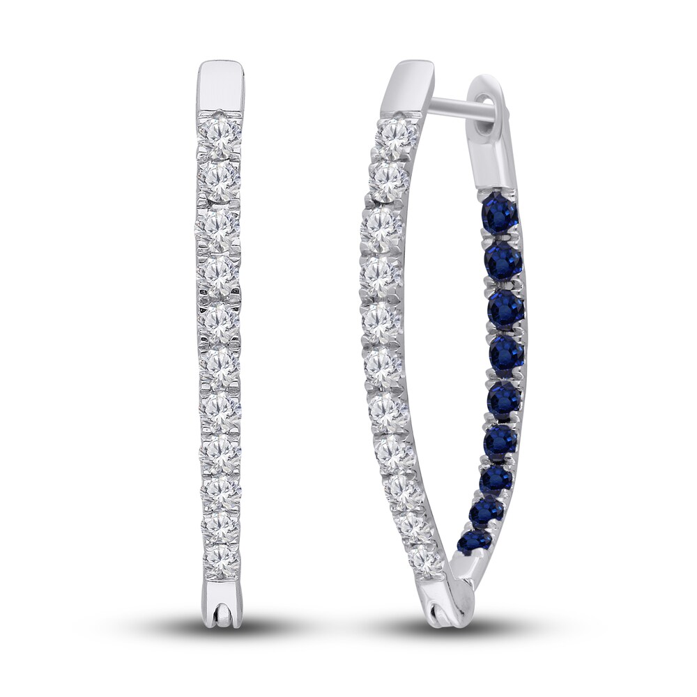 Kallati Natural Blue Sapphire Hoop Earrings 1-1/8 ct tw Diamonds 14K White Gold 8SVh4NCl