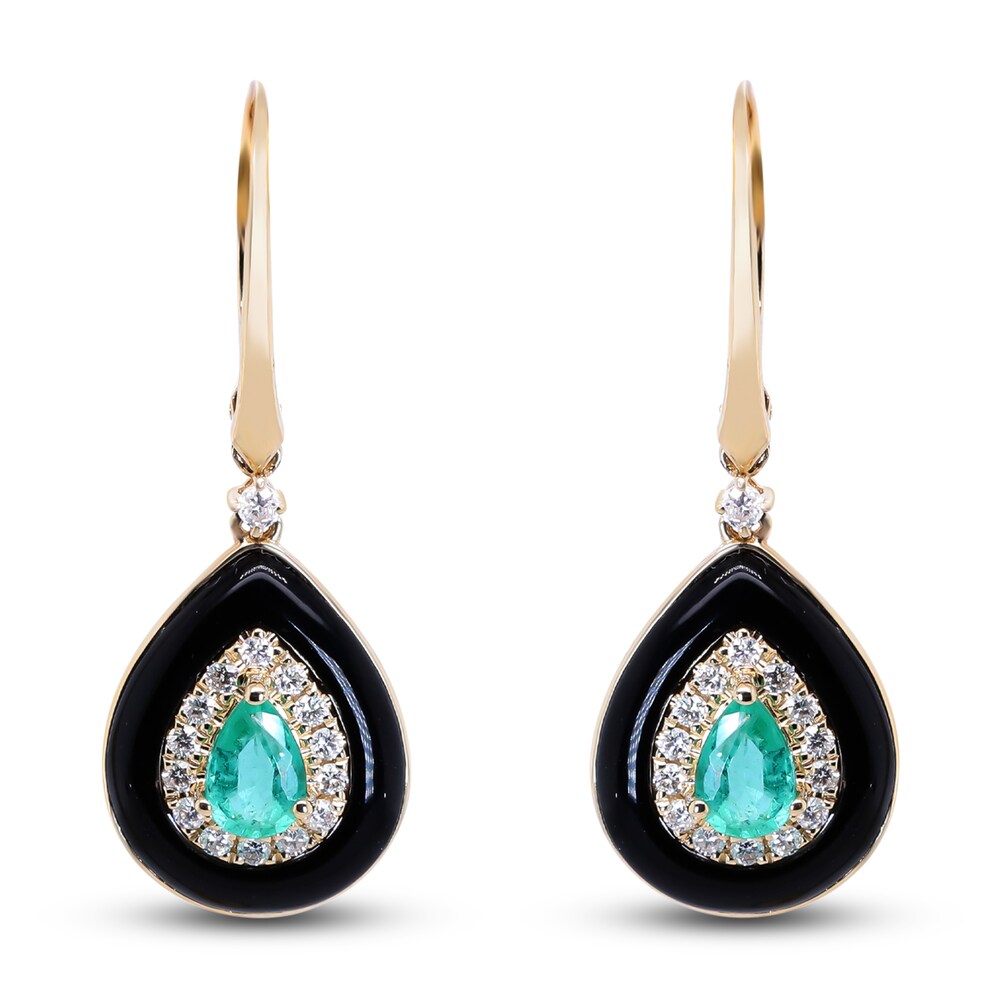 Natural Emerald Dangle Earrings 1/3 ct tw Diamonds 14K Yellow Gold 8fcdDS99