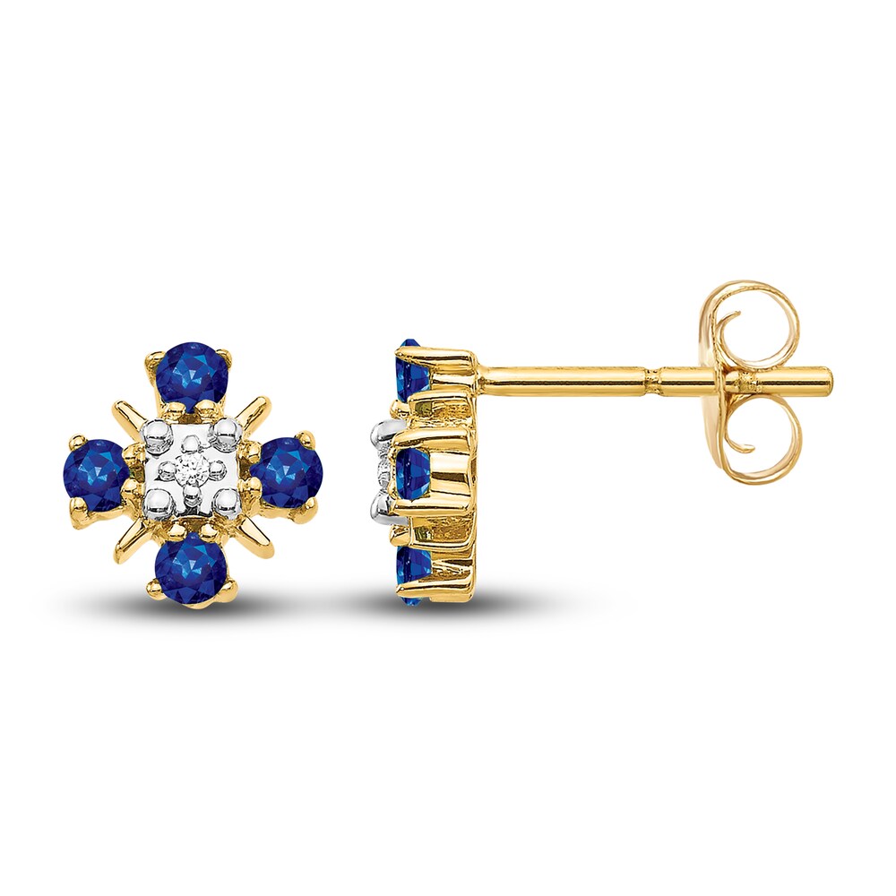 Natural Blue Sapphire Stud Earrings Diamond Accents 14K Yellow Gold 8hBXotHX