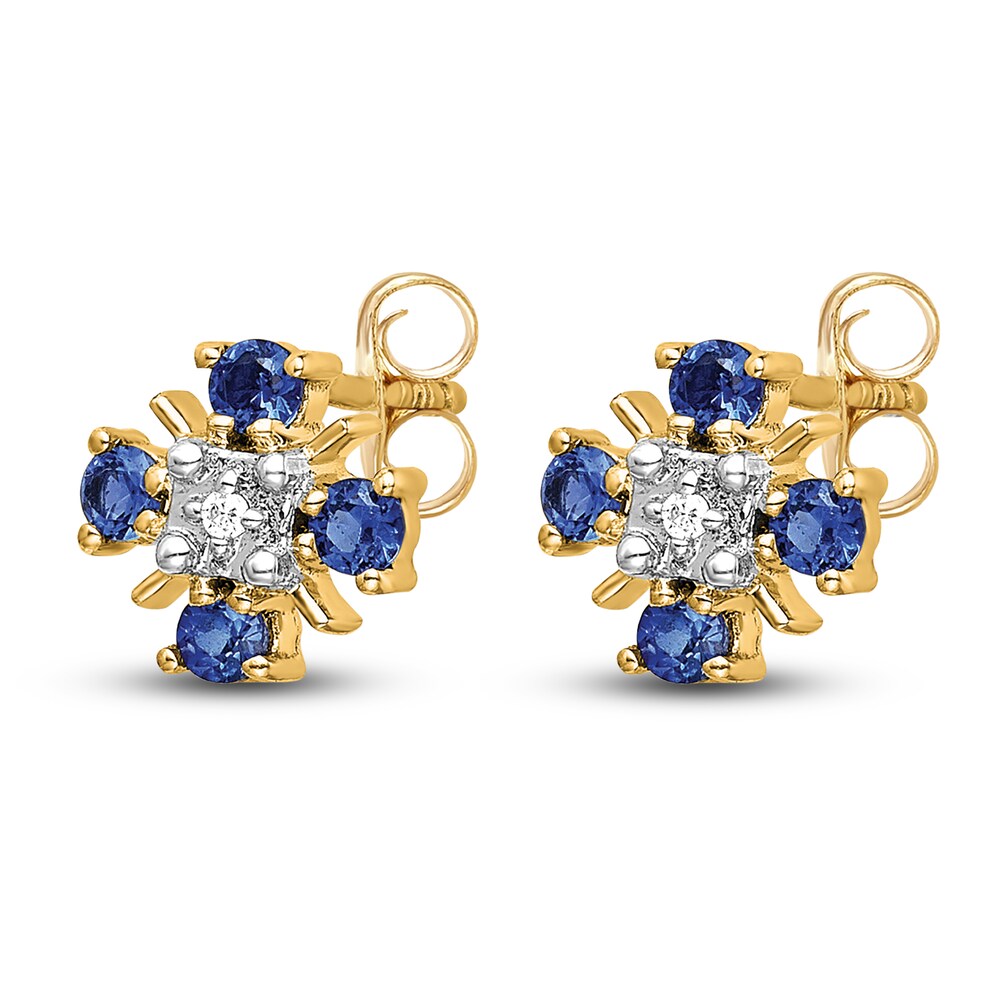 Natural Blue Sapphire Stud Earrings Diamond Accents 14K Yellow Gold 8hBXotHX