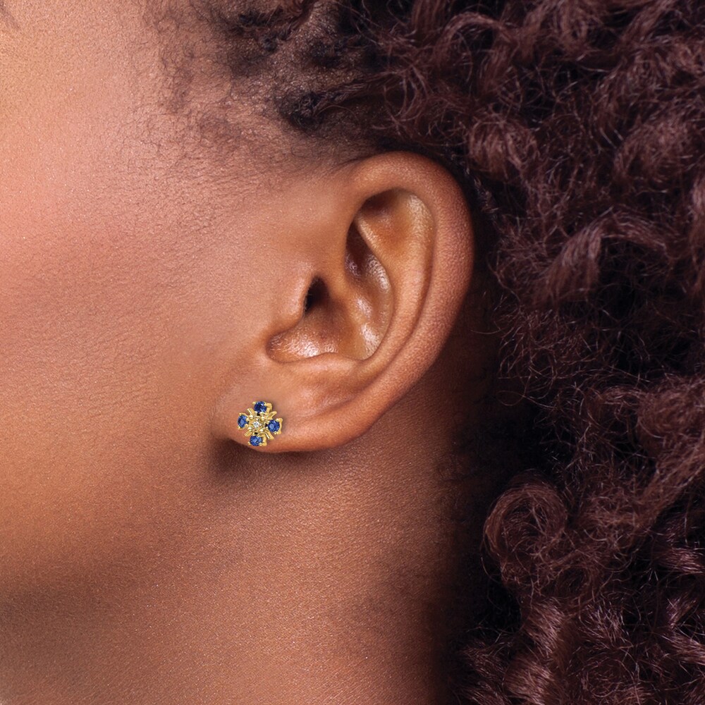 Natural Blue Sapphire Stud Earrings Diamond Accents 14K Yellow Gold 8hBXotHX