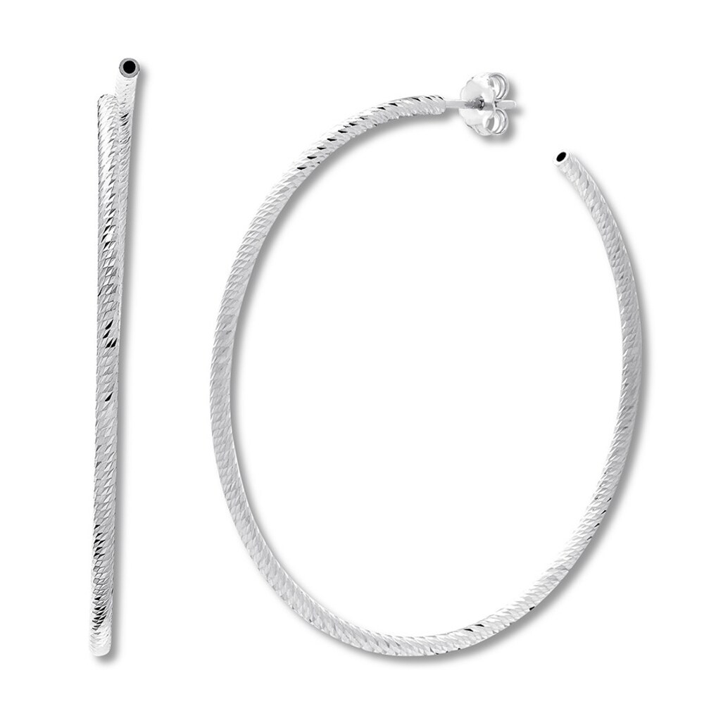 Textured Hollow Hoop Earrings Sterling Silver 57mm 8m0ljnKB