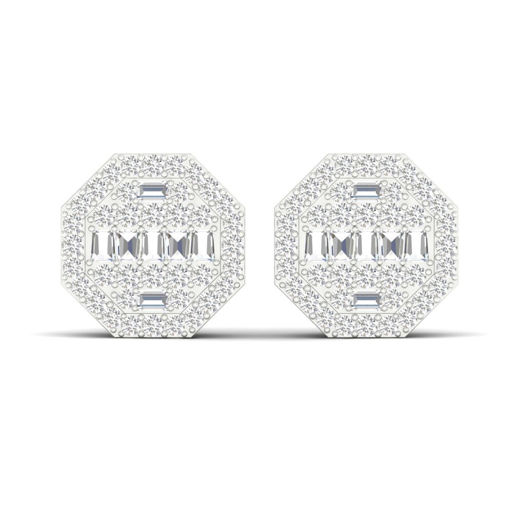 Men's Diamond Stud Earrings 1/2 ct tw Round/Baguette 10K White Gold 8ydRMCLJ