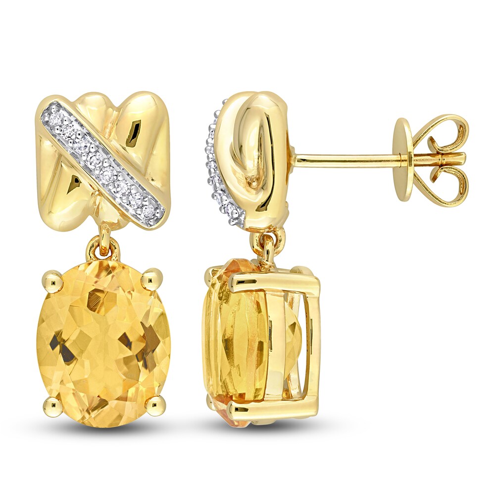Natural Citrine Earrings 1/15 ct tw Diamonds 14K Yellow Gold 8z0SEnvh