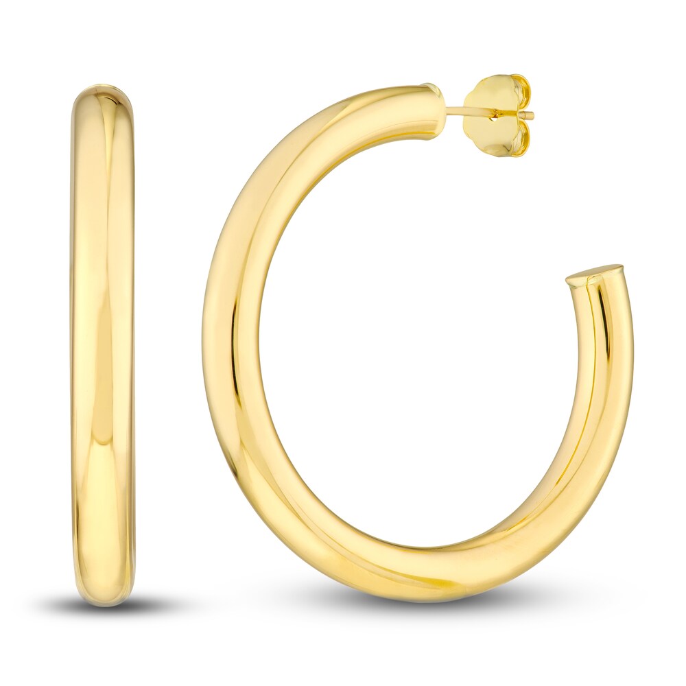 Polished Open Hoop Earrings 14K Yellow Gold 35mm 8zwR36OU