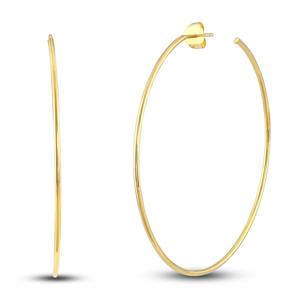 Round Wire Hoop Earrings 14K Yellow Gold 50mm 915BiKax