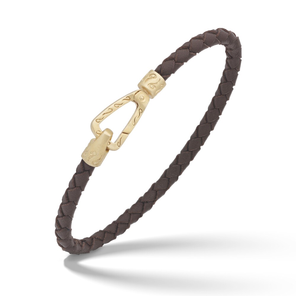 Marco Dal Maso Men's Woven Brown Leather Bracelet Sterling Silver/18K Yellow Gold-Plated 8" 97SQtkFG