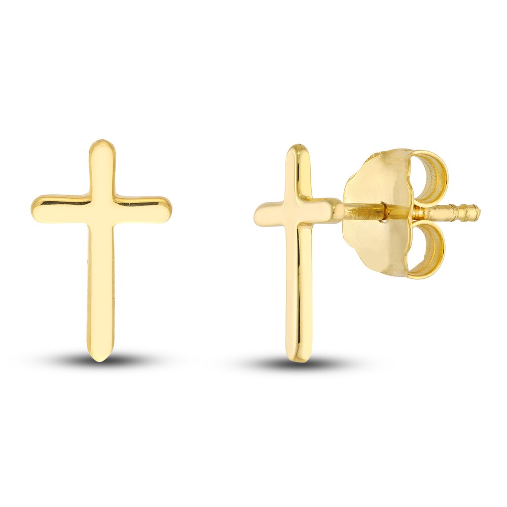 Cross Stud Earrings 14K Yellow Gold 98zDrMLP