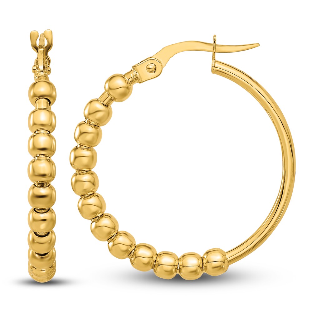 High-Polish Beaded Hoop Earrings 14K Yellow Gold 9GIeeltj