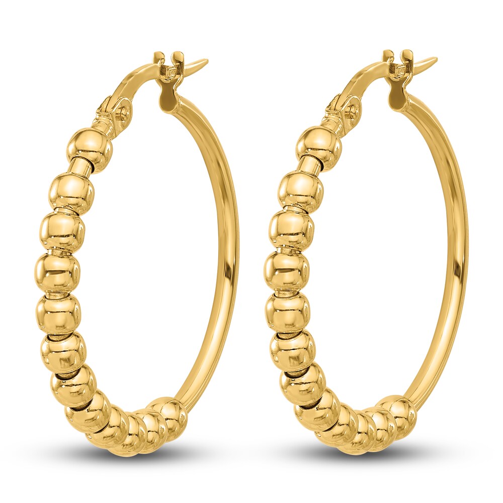 High-Polish Beaded Hoop Earrings 14K Yellow Gold 9GIeeltj