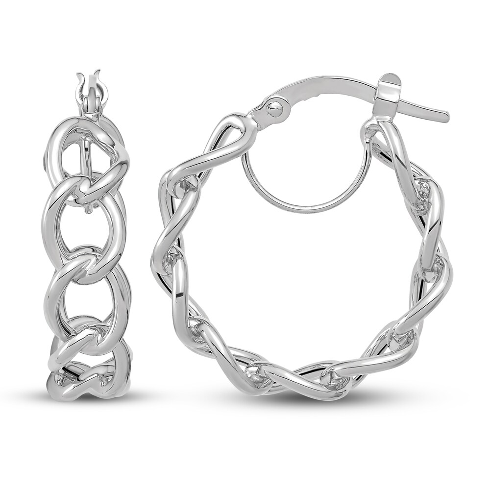 Light Twisted Link Hoop Earrings 14K White Gold 9K8g3ooX