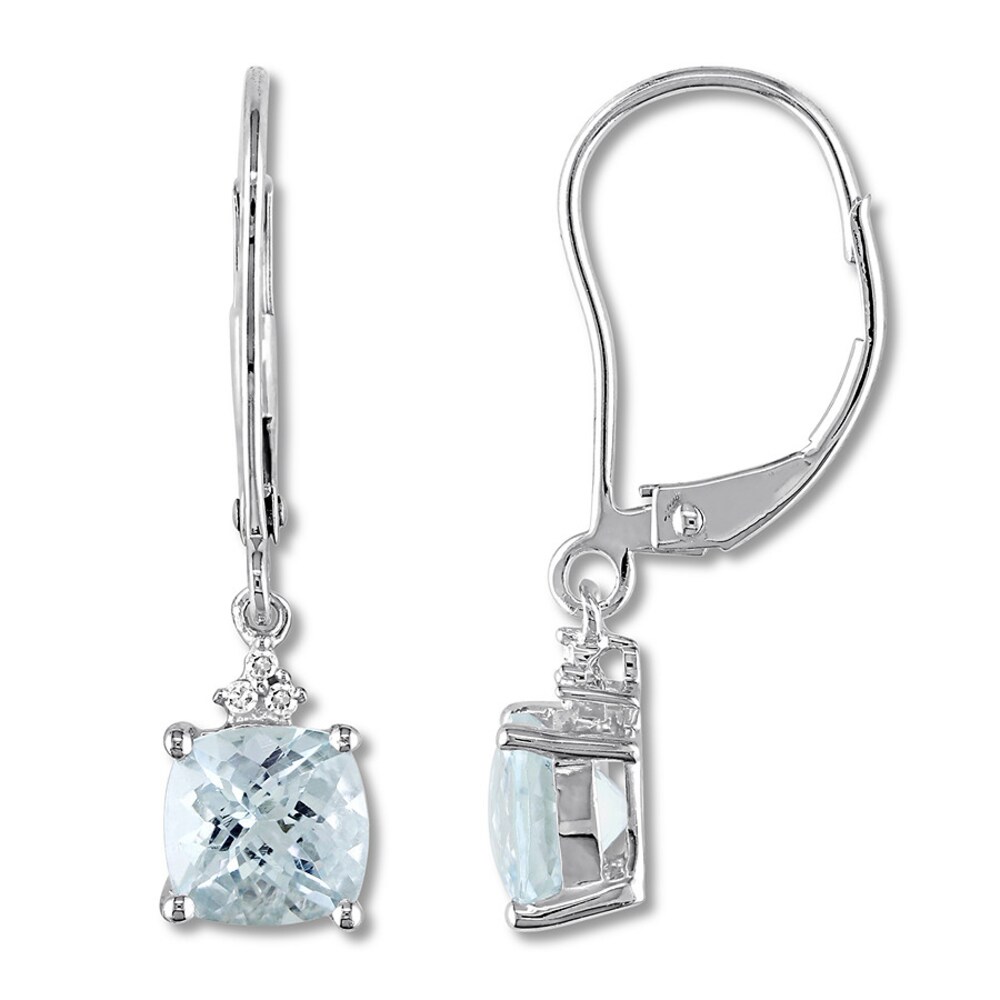 Aquamarine Drop Earrings Diamond Accents 10K White Gold 9N6jmlbE