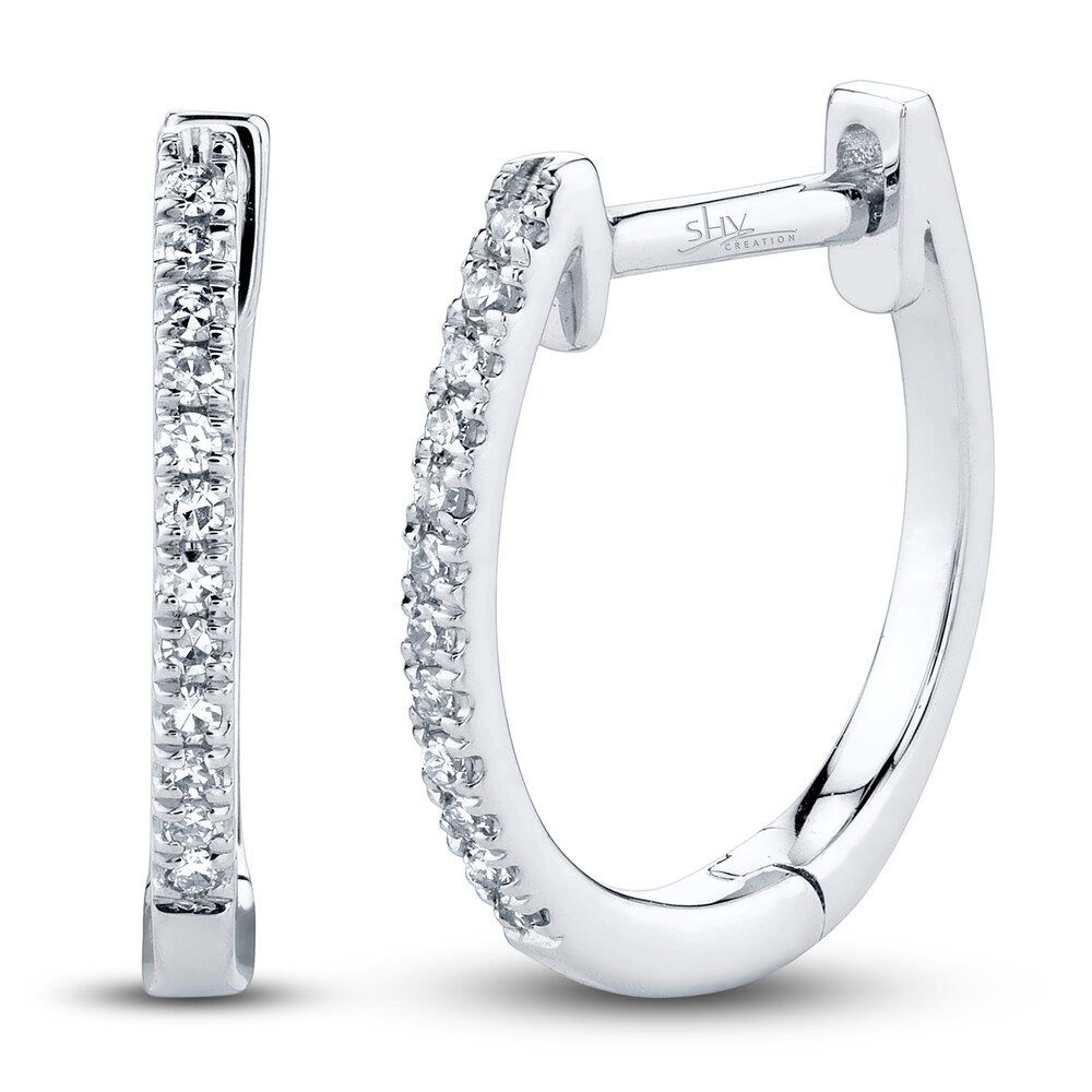 Shy Creation Diamond Hoop Earrings 1/20 ct tw Round 14K White Gold SC55001597 9P4I3pWJ