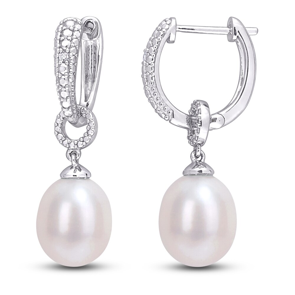 Cultured Freshwater Pearl Drop Earrings Diamond Accent Sterling Silver 9PXFtPX0