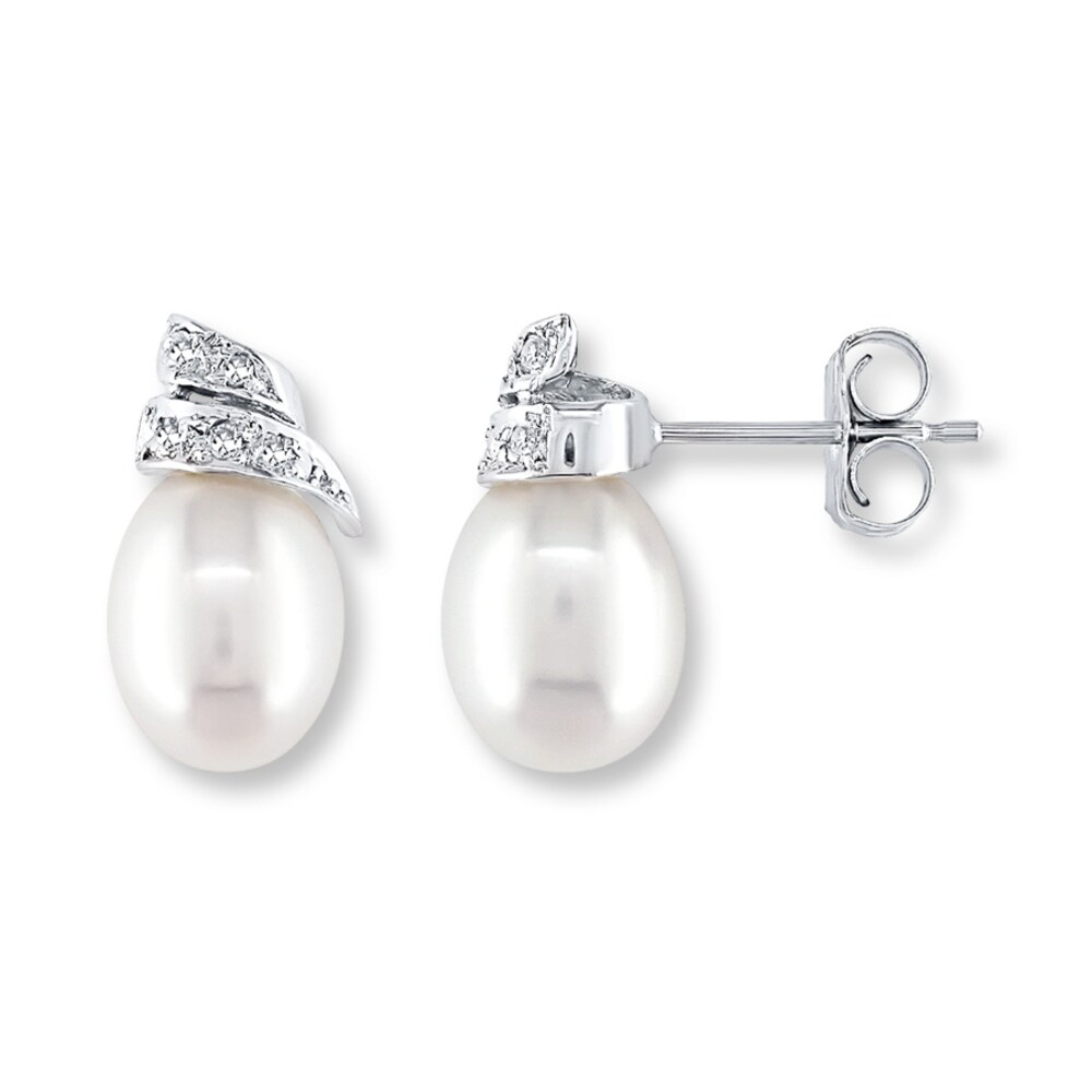 Cultured Pearl Earrings Diamond Accents 14K White Gold 9T69V8FY