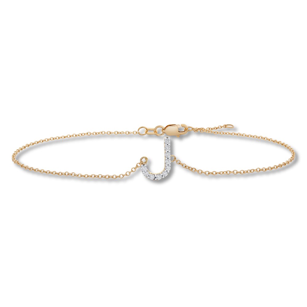 Diamond Letter J Bracelet 1/10 ct tw Round 10K Yellow Gold 9UhvMaTp