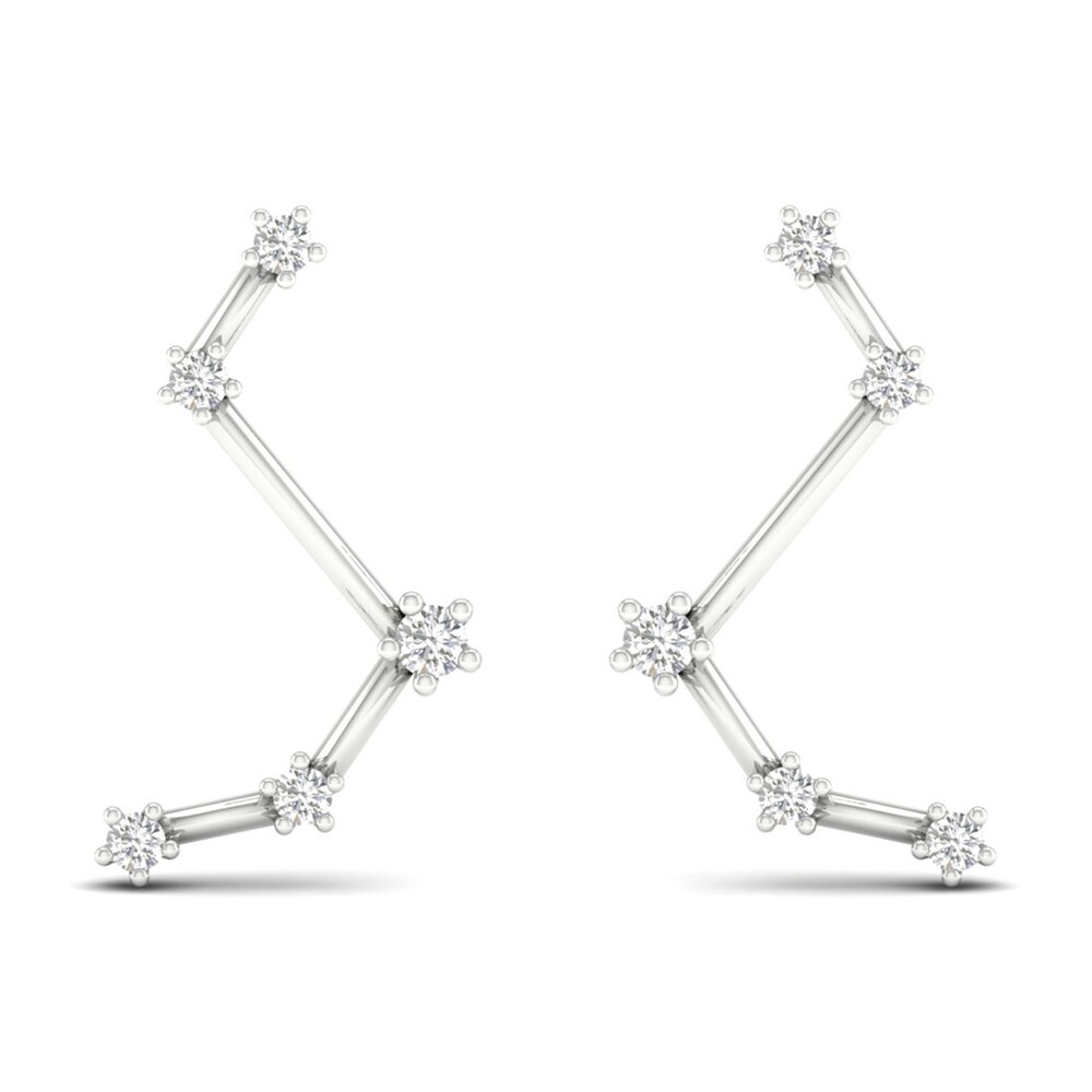 Diamond Aries Constellation Earrings 1/8 ct tw Round 14K White Gold 9c8wNiYF