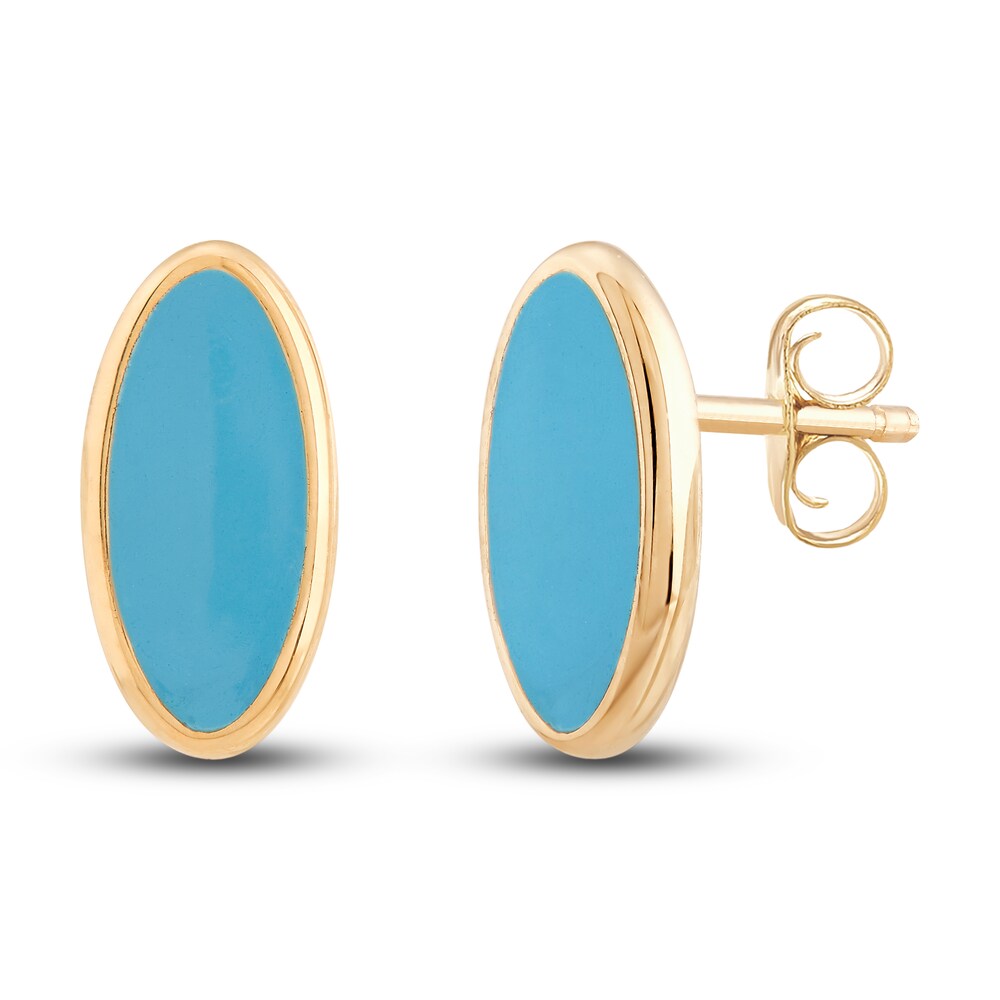 Italia D\'Oro Oval Stud Earrings Blue Enamel 14K Yellow Gold 9fsDUrCm