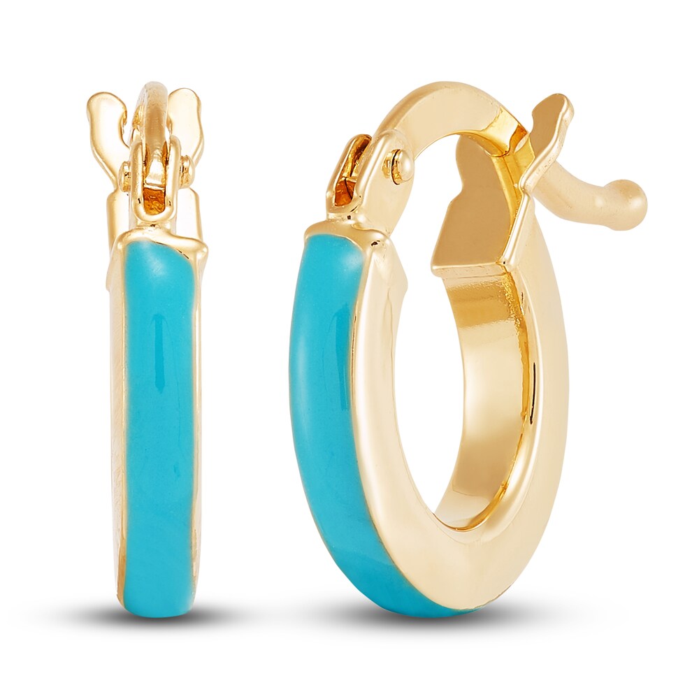 Children's Blue Enamel Hoop Earrings 14K Yellow Gold 9i4o4JxY