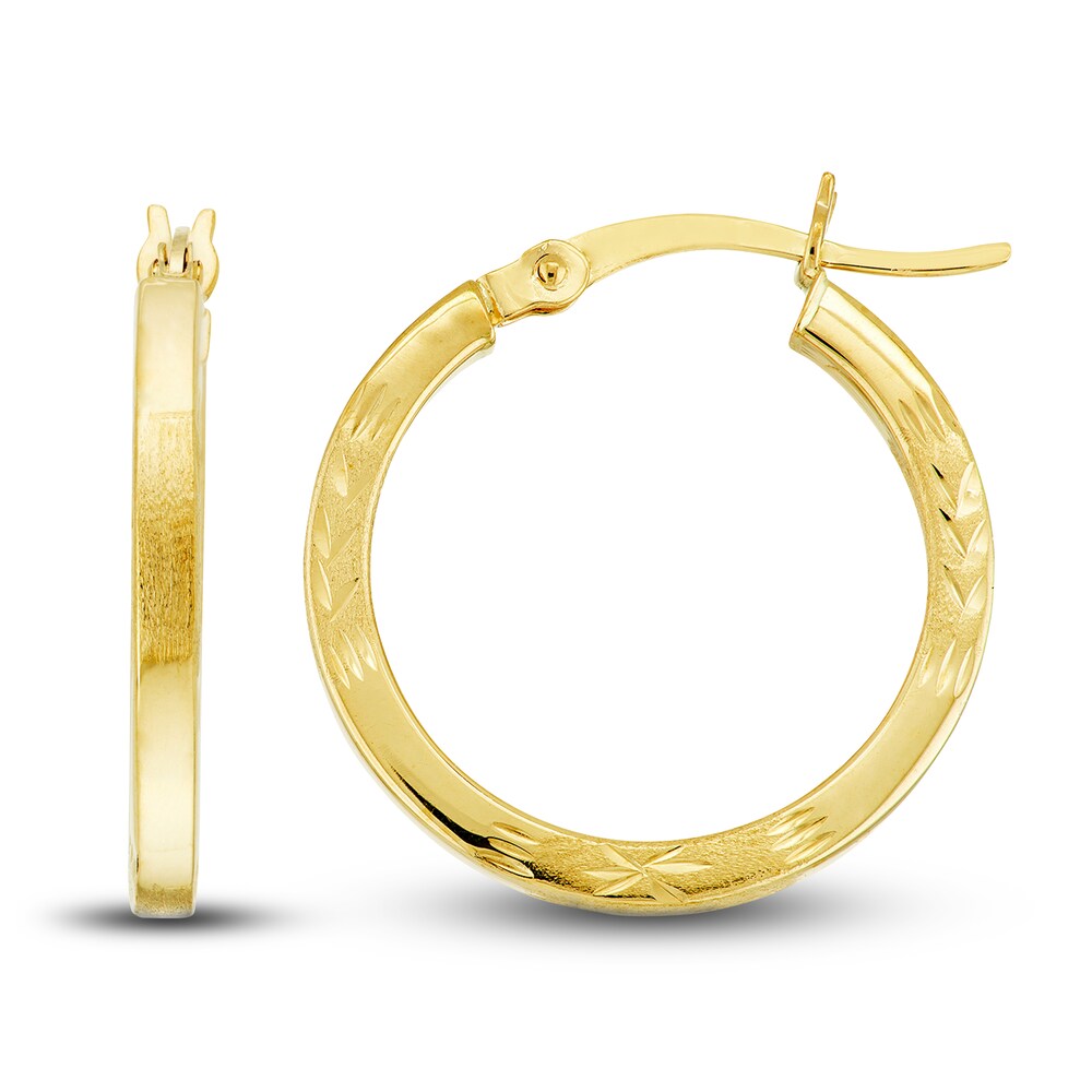 Diamond-Cut Square Tube Floral Hoop Earrings 14K Yellow Gold 20mm 9wGKvlhG