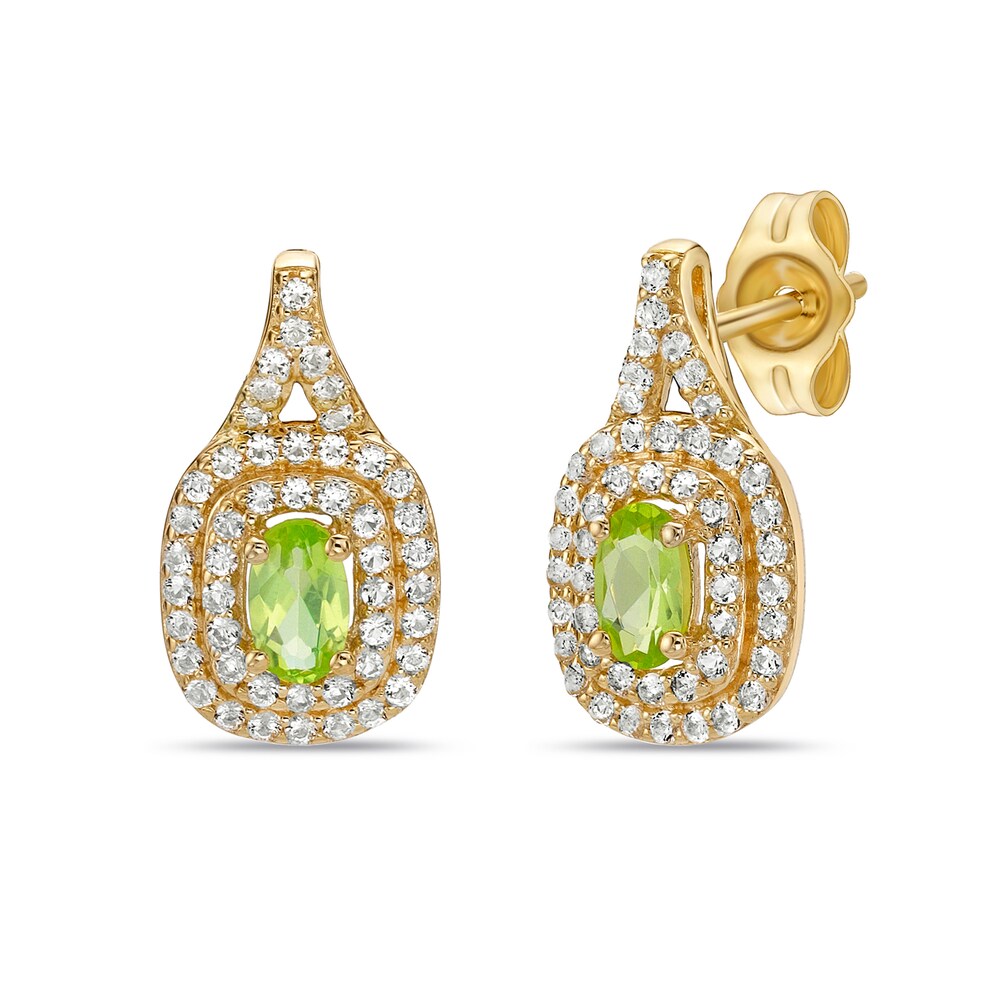 Natural Peridot & Natural White Topaz Earrings 10K Yellow Gold A1RwM7Xc