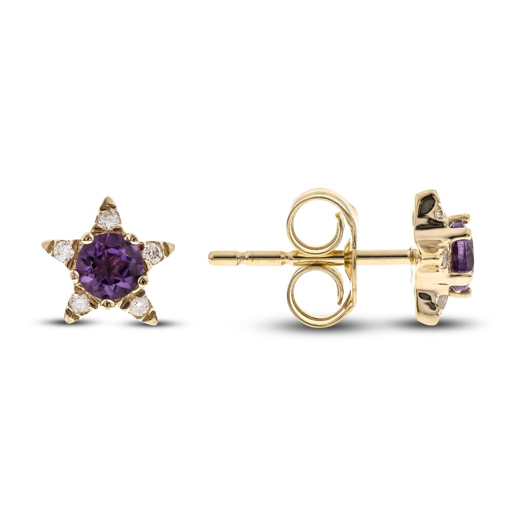 Natural Amethyst Star Stud Earrings 1/20 ct tw Diamonds 14K Yellow Gold A55HRPea