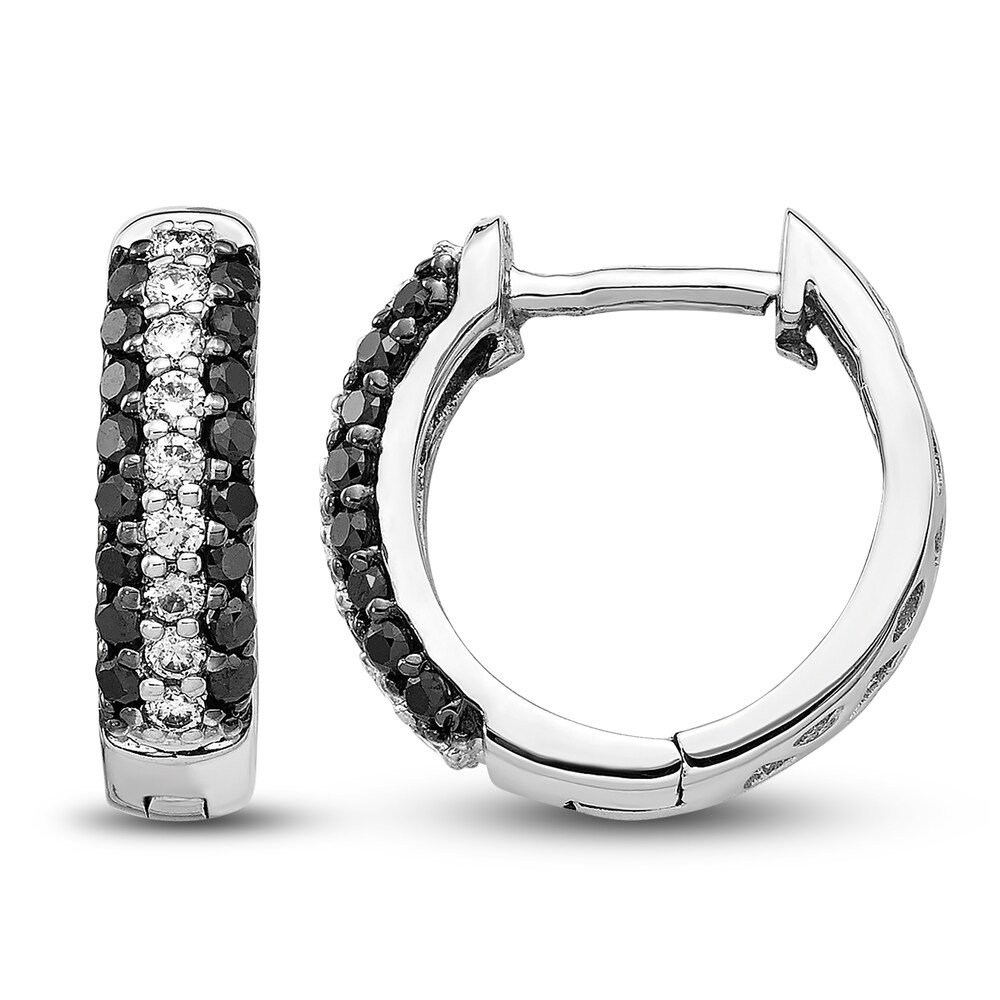 Black & White Diamond Huggie Earrings 1/2 ct tw Round 14K White Gold A730onMH