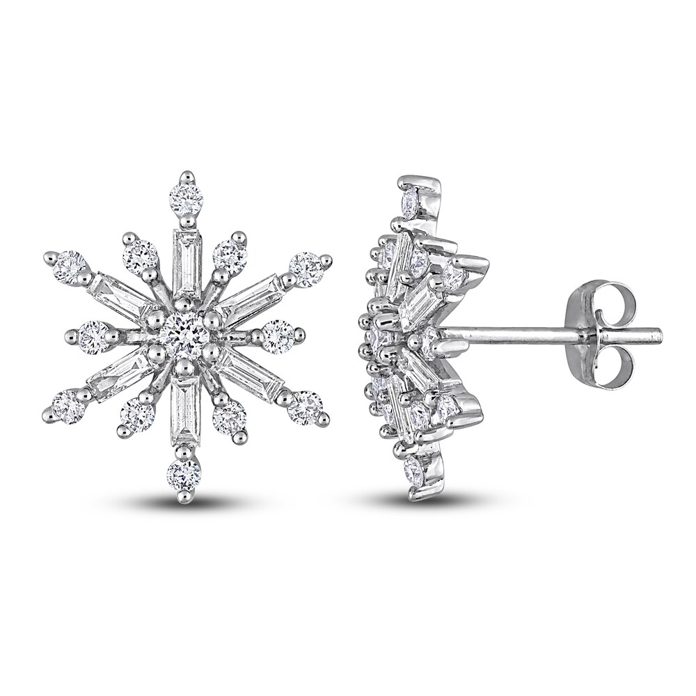 Diamond Snowflake Stud Earrings 1 ct tw Round 14K White Gold AKhjtIs5