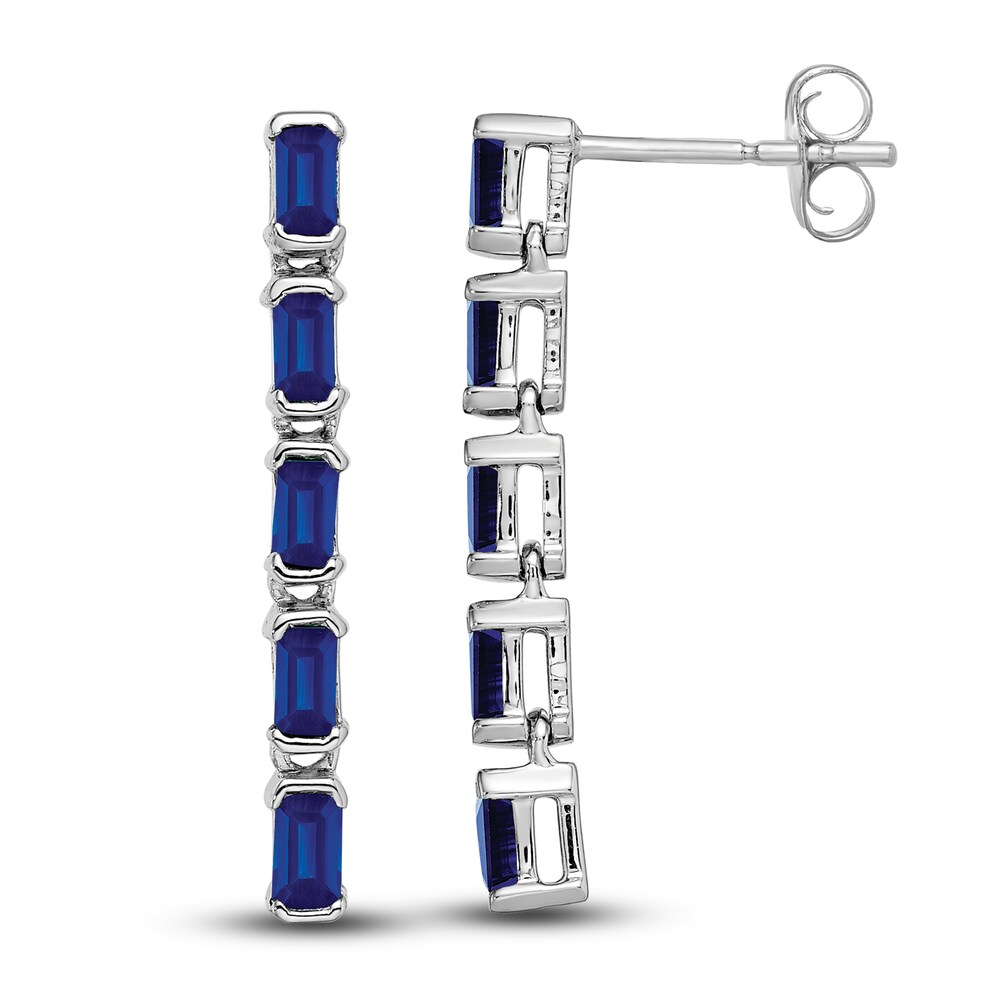 Natural Blue Sapphire 5-Stone Dangle Earrings 14K White Gold AVXOj8zW