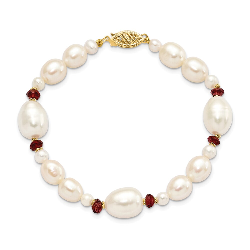 Cultured Freshwater Pearl & Natural Garnet Bead Bracelet 14K Yellow Gold 7.5" AVzdZtgB