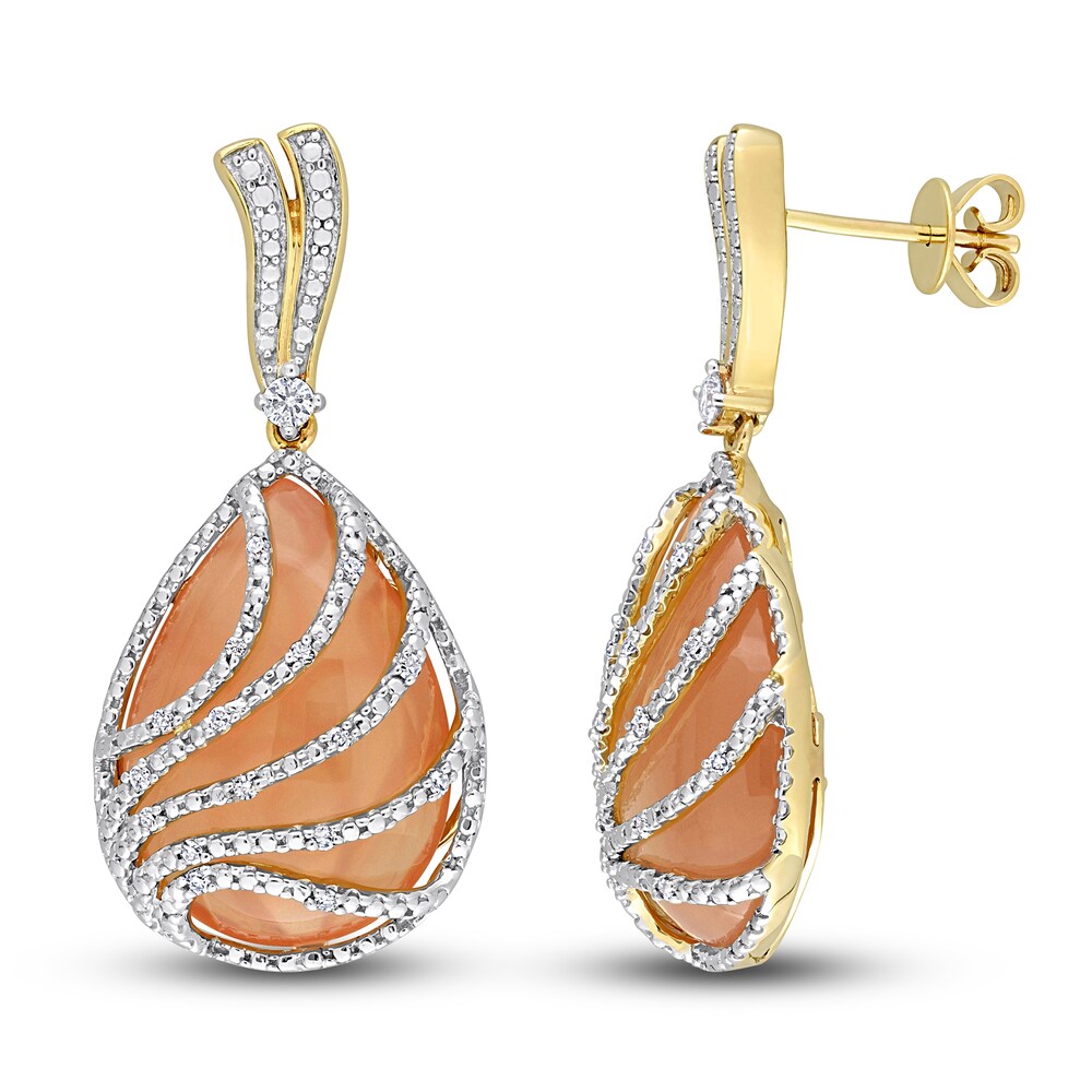 Natural Orange Moonstone Earrings 1/4 ct tw Round 14K Yellow Gold AYlr59jJ