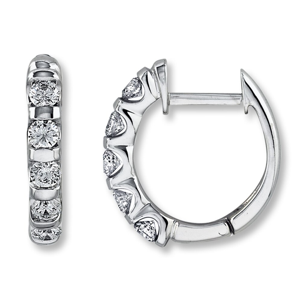 Diamond Hoop Earrings 1 ct tw Round-cut 14K White Gold Aczo0QwK
