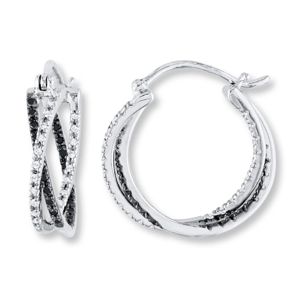Diamond Hoop Earrings 1/4 ct tw Black/White Sterling Silver AdhVoXOJ