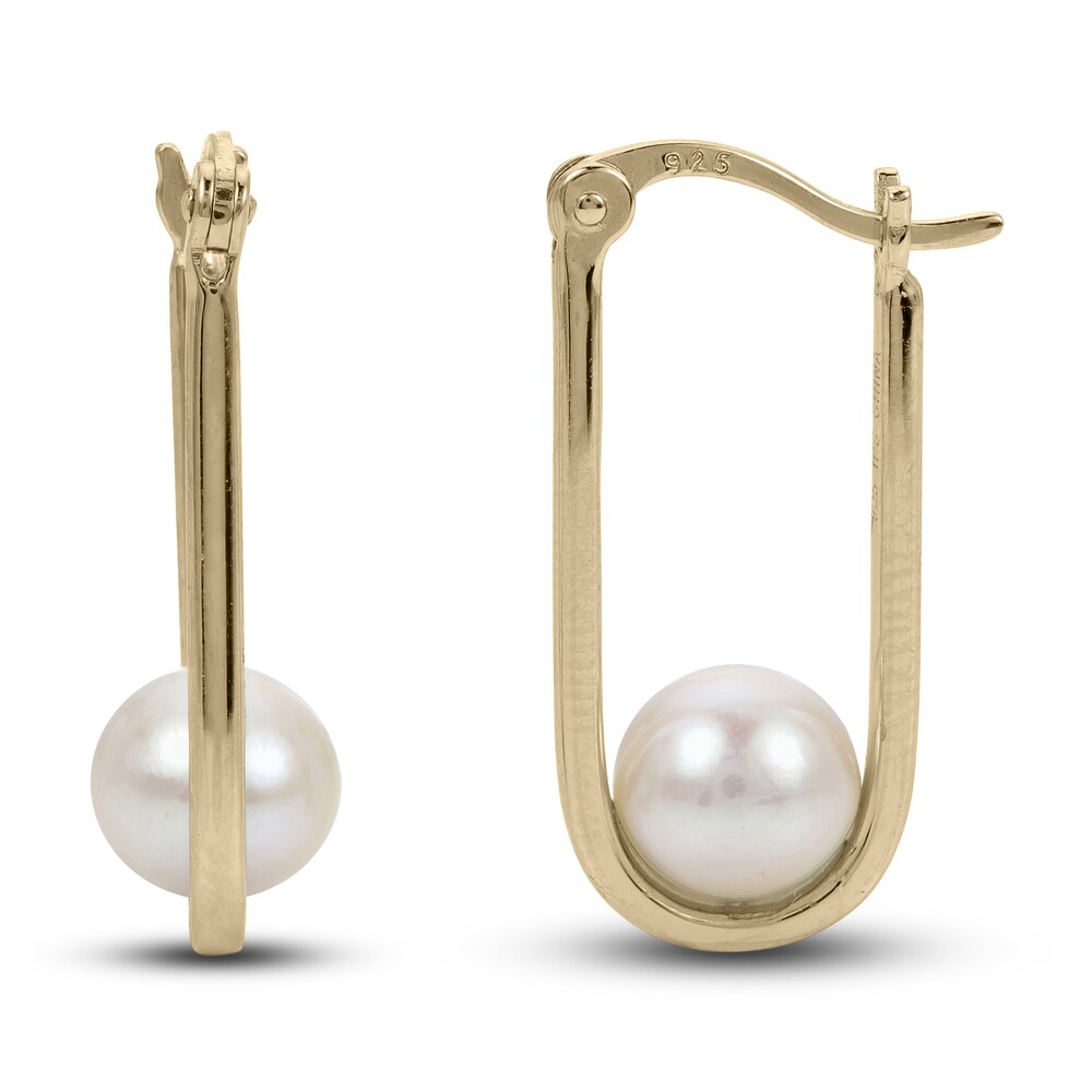 Cultured Freshwater Pearl U-Hoop Earrings 14K Yellow Gold AfzgZKZz