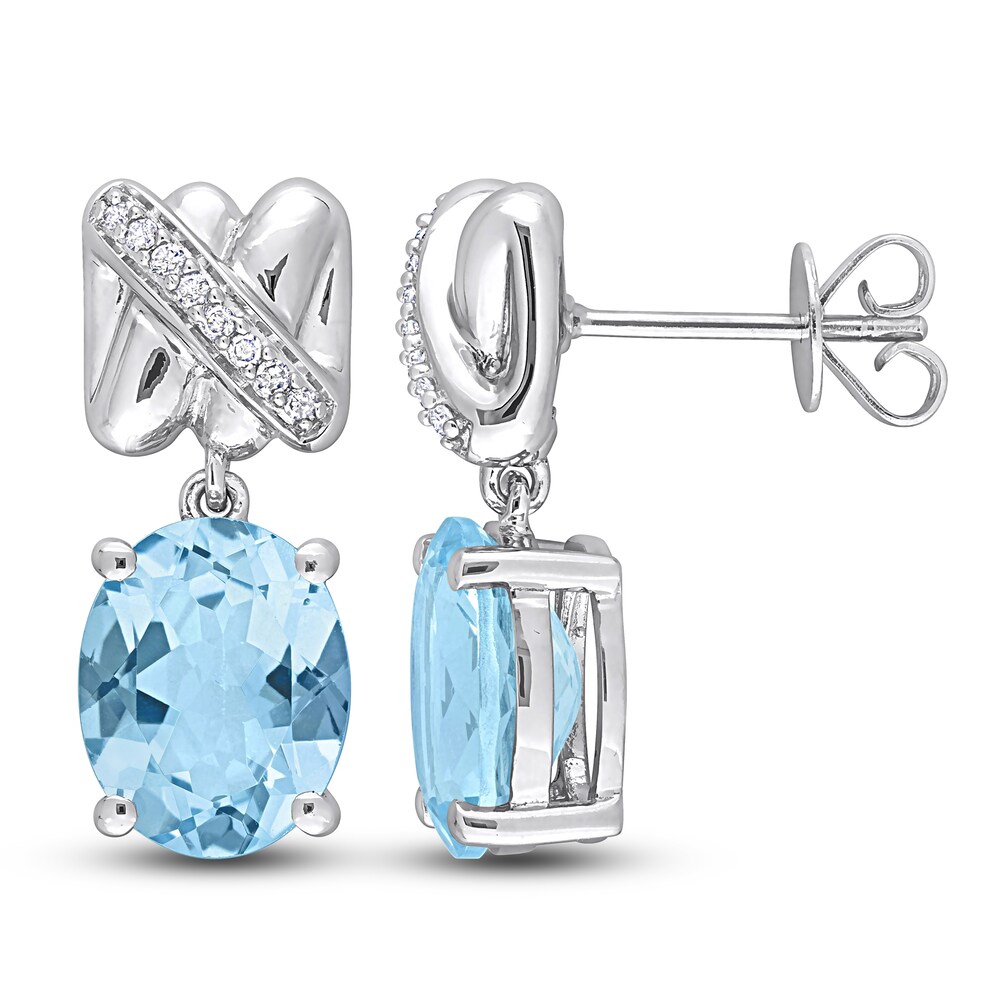 Natural Blue Topaz Earrings 1/15 ct tw Diamonds 14K White Gold AkVmcDnW