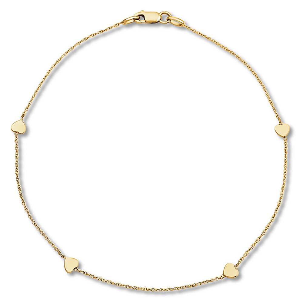 9.5" Heart Anklet 10K Yellow Gold B05tq8qa