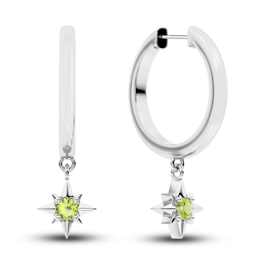 Juliette Maison Natural Peridot Starburst Hoops 10K White Gold B0AWAxPO