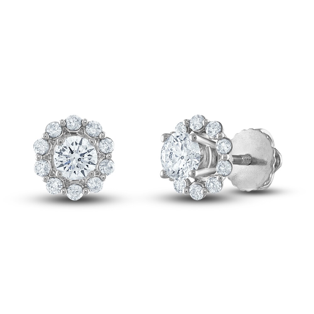 Diamond Halo Stud Earring Jackets 1/2 ct tw Round 14K White Gold B5Kiz4QZ