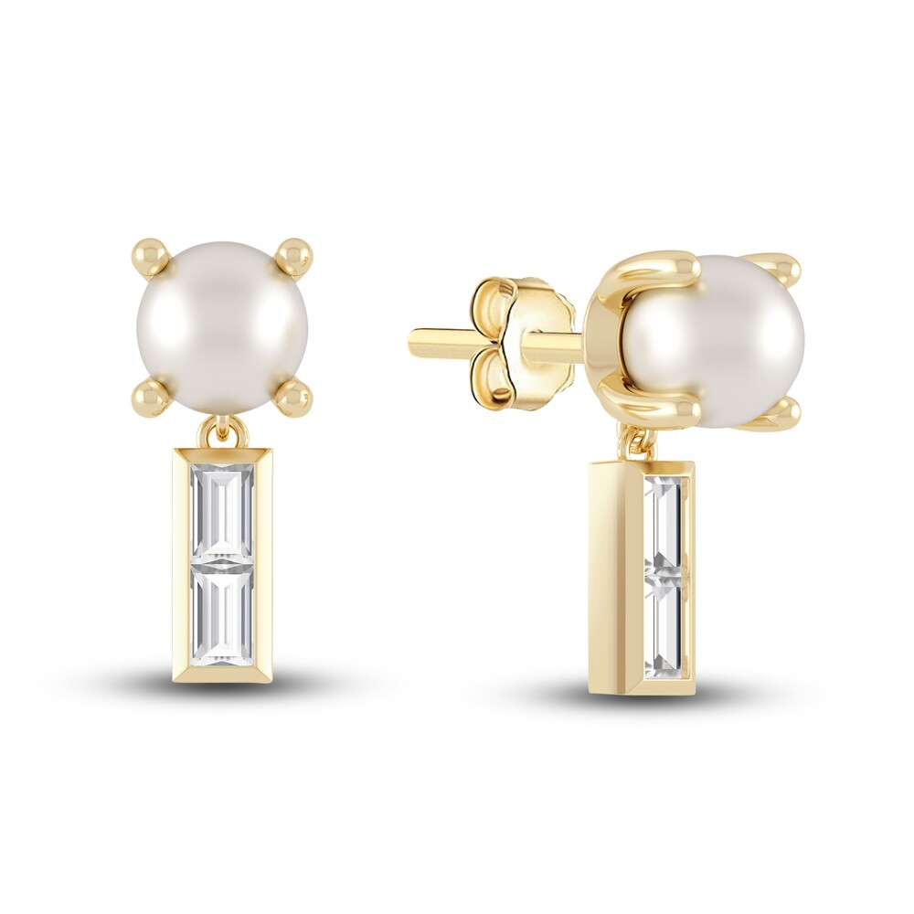 Juliette Maison Natural White Sapphire Baguette and Cultured Freshwater Pearl Earrings 10K Yellow Gold BEbCvseK