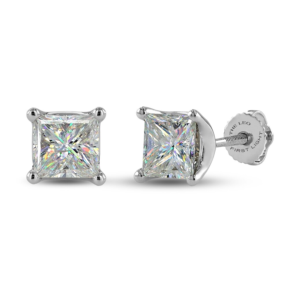 THE LEO First Light Diamond Solitaire Princess Earrings 2 ct tw 14K White Gold (I1/I) BEg2WSYA