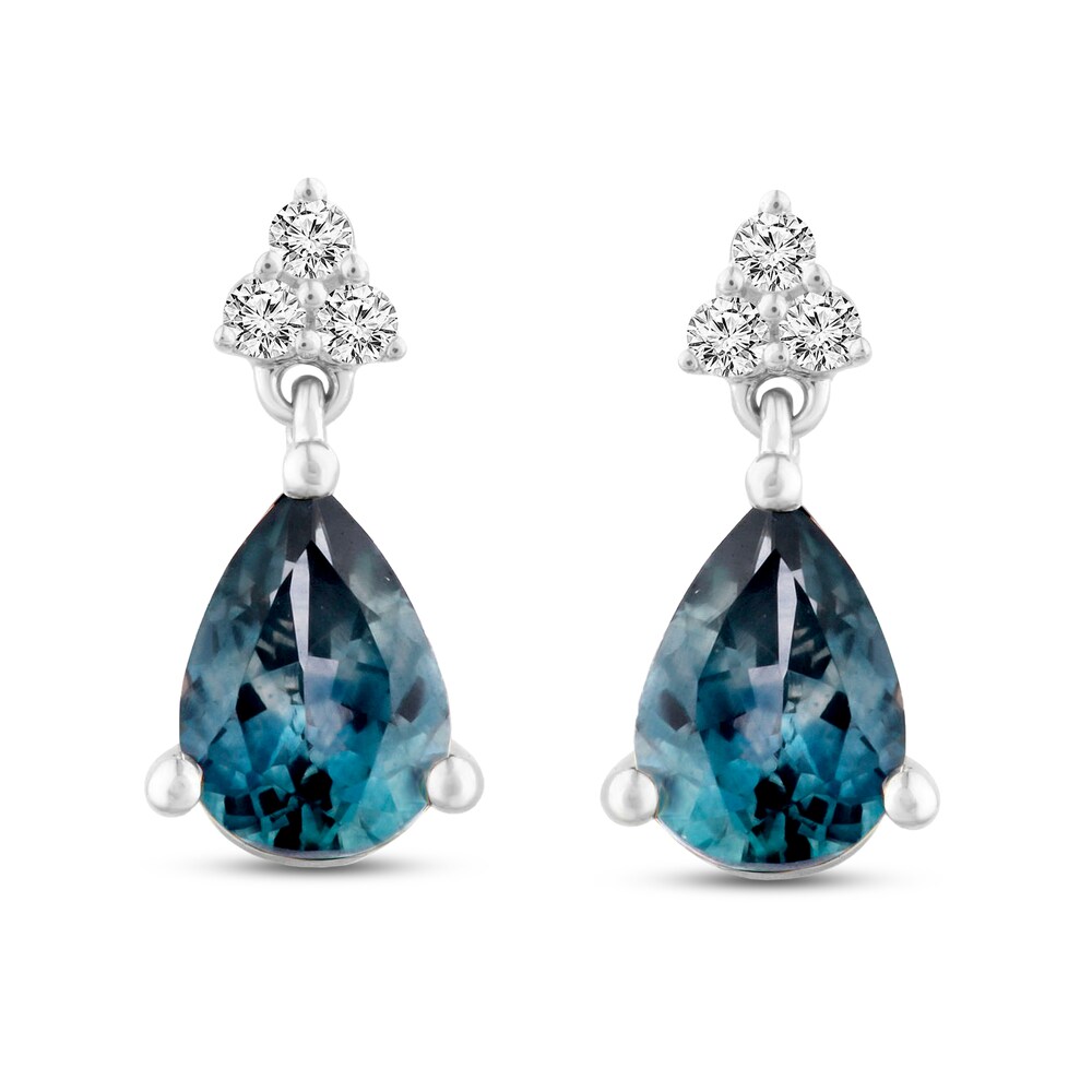 Montana Blue Natural Sapphire Dangle Earrings 1/15 ct tw Diamonds 10K White Gold BG1Na6BL