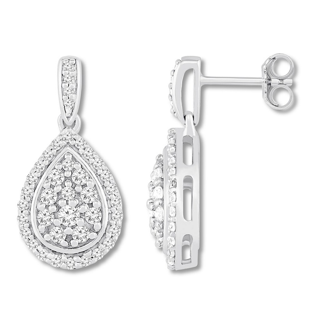 Diamond Teardrop Earrings 3/4 ct tw Round-cut Sterling Silver BHNZ9vAj