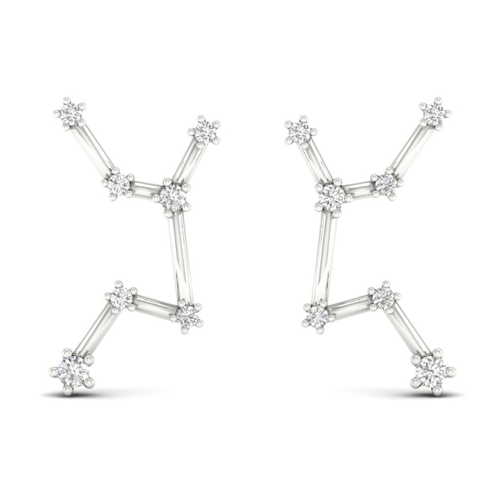 Diamond Virgo Constellation Earrings 1/8 ct tw Round 14K White Gold BIDUjgq4