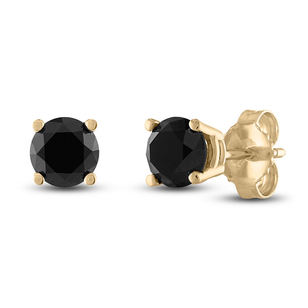 Black Diamond Solitaire Stud Earrings 1/2 ct tw Round 10K Yellow Gold BM9WtaLh