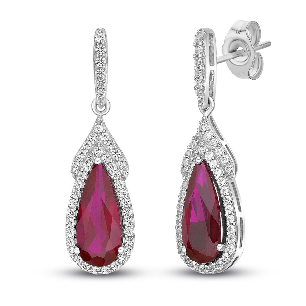 Lab-Created Ruby & Lab-Created White Sapphire Earrings Sterling Silver BMtRDuQm