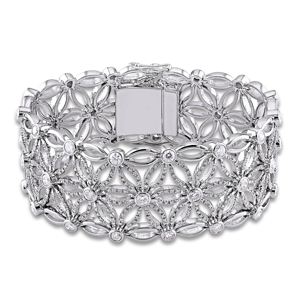 Diamond Floral Bracelet 7-1/5 ct tw Round 18K White Gold 7.25" BPgzeed6