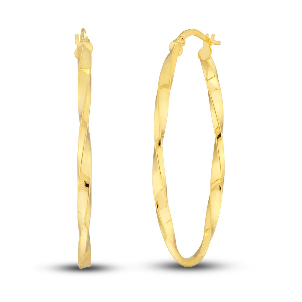 Polished Twisted Oval Hoop Earrings 14K Yellow Gold 22mm BYLces60